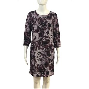 Ann Taylor Womens Size 4 P Dress Sheath 3/4 Sleeve  Purple Floral Roses
